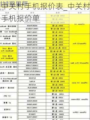 中关村手机报价表_中关村手机报价单