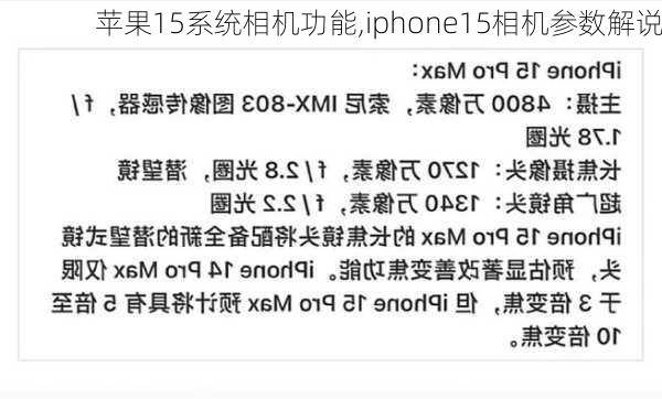 苹果15系统相机功能,iphone15相机参数解说