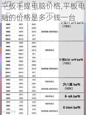 平板手提电脑价格,平板电脑的价格是多少钱一台