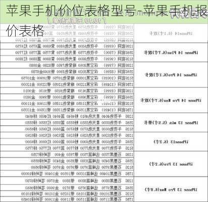 苹果手机价位表格型号-苹果手机报价表格